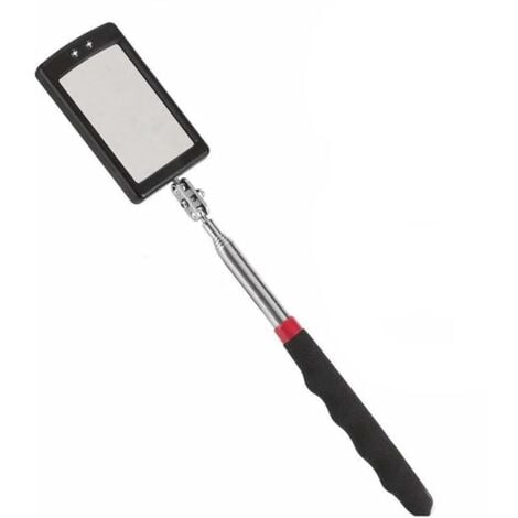Telescopic Inspection Mirror, LED Telescopic Mirror with 2 Bright LED Lights, Soft Non-Slip Extendable Handle, Car Inspection Tool