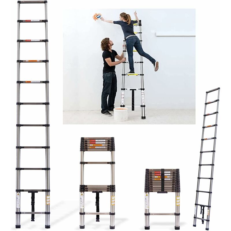 Image of BRIEFNESS Telescopic Ladder 3.2m Extension Ladder, Telescopic Extension Extendable Ladder, Roof Ladders for Home, Multi-Purpose Compact Ladder GT3.2M0