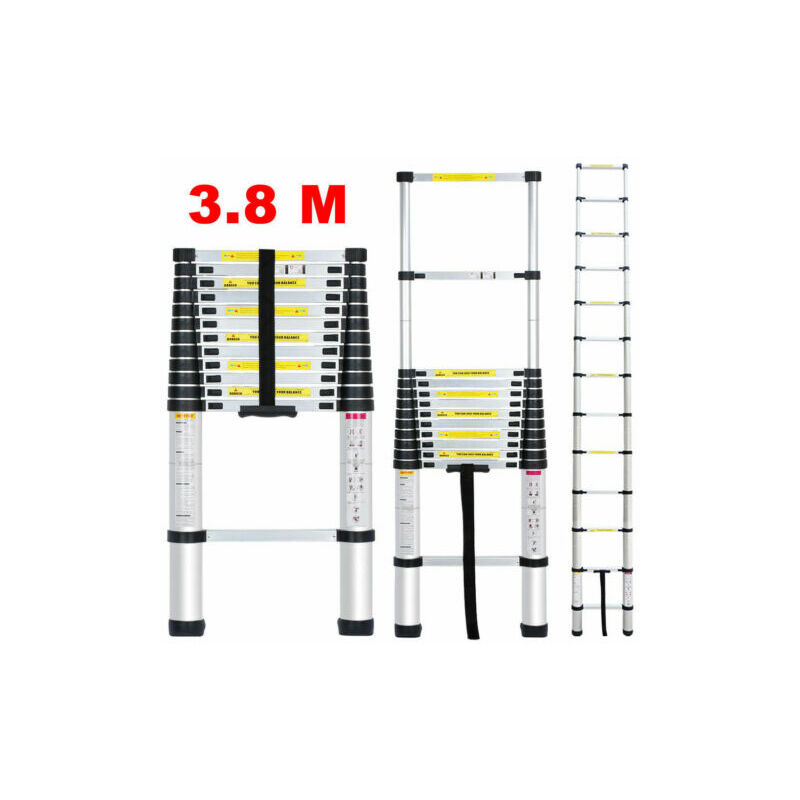 Briefness - Telescopic Ladder 3.8M Multi-Purpose Aluminium Telescoping Ladder Extension Extend Portable Ladder Foldable Ladder EN131 and ce Standards