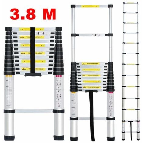BRIEFNESS Telescopic Ladder 3.8M Multi-Purpose Aluminium Telescoping Ladder Extension Extend Portable Ladder Foldable Ladder EN131 and CE Standards