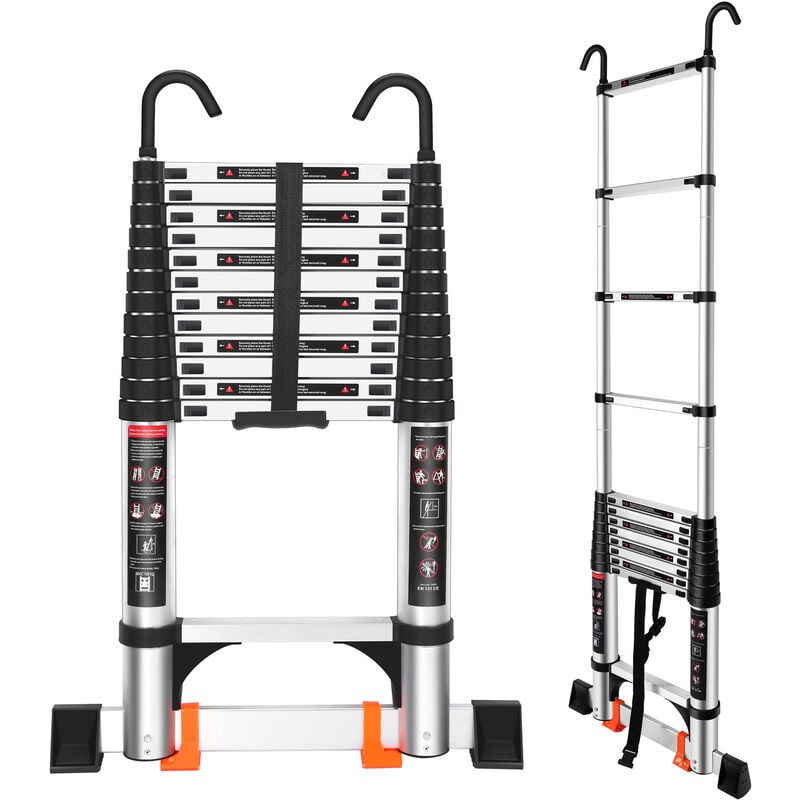 Axhup - Telescopic Ladder 3,8M Portable Multifonction Aluminum Stepladder Charge Max 150kg with Hook