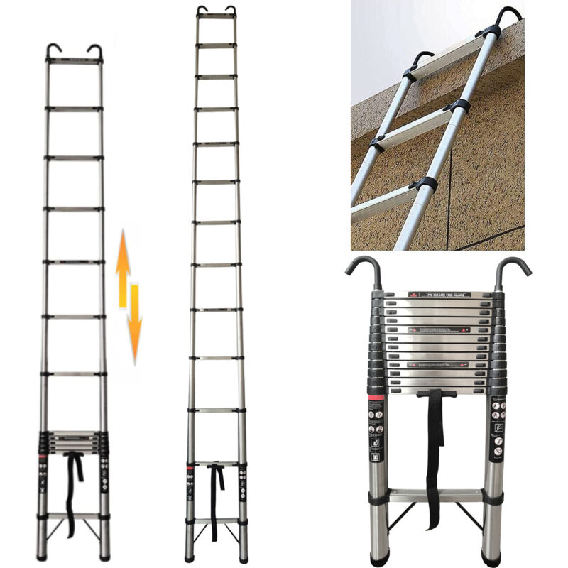 Telescopic Ladder 5M, Portable Attic Ladders, Heavy Duty Stainless Steel 12 Step