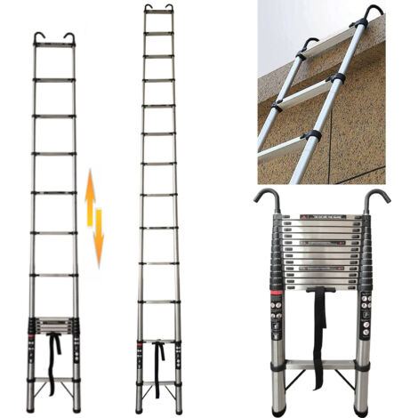 Telescopic Ladder 5M, Portable Attic Ladders, Heavy Duty Stainless Steel 12 Step