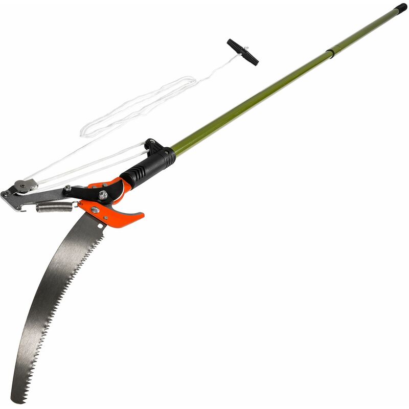 Tree pruner with cable and saw function - tree loppers, pruning saw, telescopic tree pruner - green