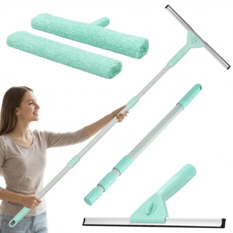 Telescopic Window Cleaner Extendable to 160cm with 2 Heads Microfiber Cloths for Glass Shower Mirror