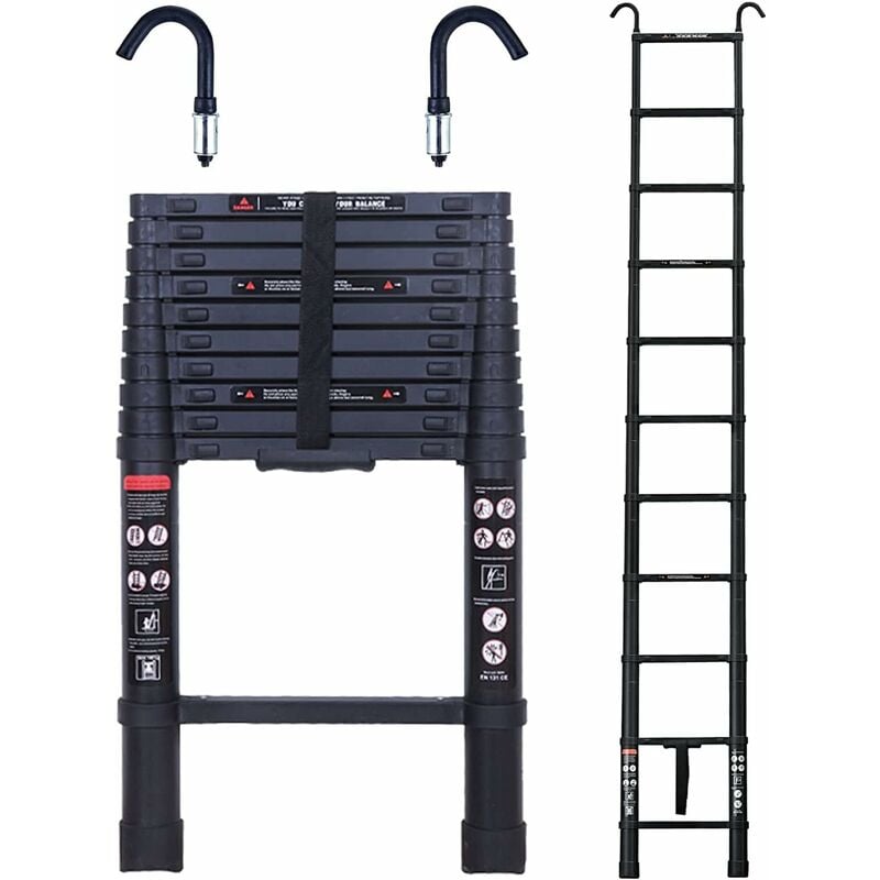 Telescoping Ladder 10.5ft Aluminum Telescopic Extension Ladder Extendable Ladders with 2 Detachable Hooks Portable Lightweight Safety Lock Best for
