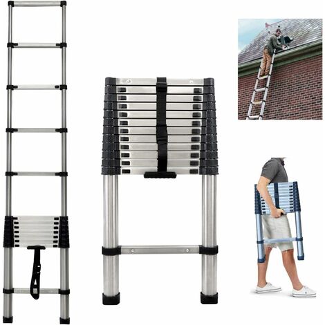 Telescoping Ladder 12.5ft/3.8M Telescopic Extension Multi Purpose Steps Non-Slip 330 lbs Capacity for Indoor Outdoor Work