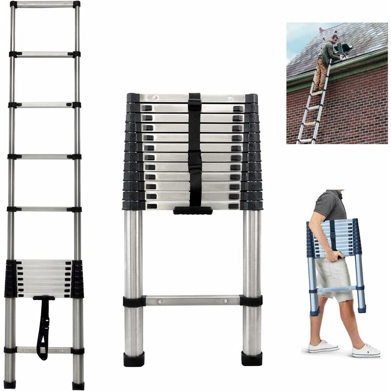 Telescoping Ladder 12.5ft/3.8M Telescopic Extension Multi Purpose Steps Non-Slip 330 lbs Capacity for Indoor Outdoor Work
