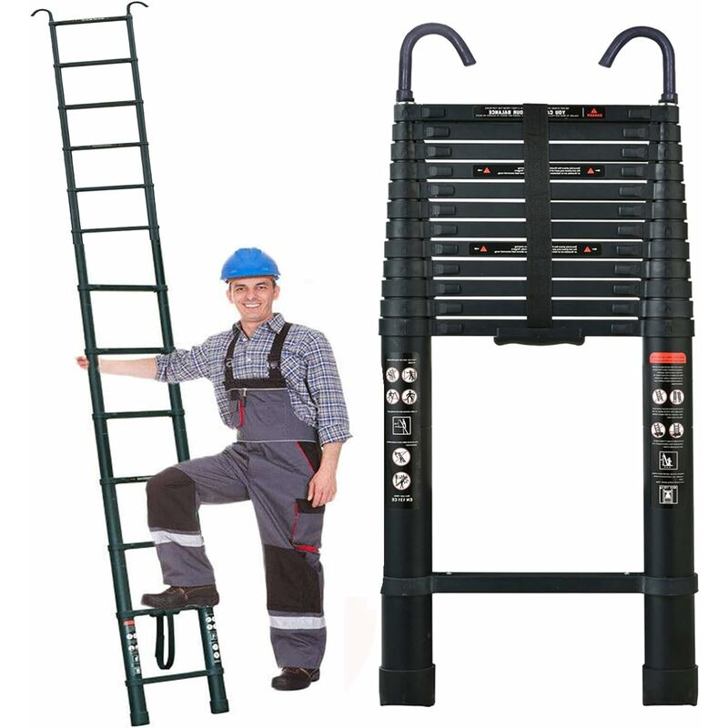 Briefness - Telescoping Ladder 16.5ft Aluminum Telescopic Extension Ladder Extendable Ladders with 2 Detachable Hooks Portable Lightweight Safety