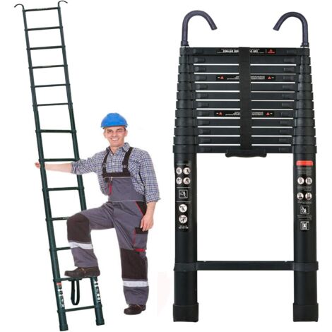 Telescoping Ladder 16.5ft Aluminum Telescopic Extension Ladder Extendable Ladders with 2 Detachable Hooks Portable Lightweight Safety Lock Best for Household Daily RV Work