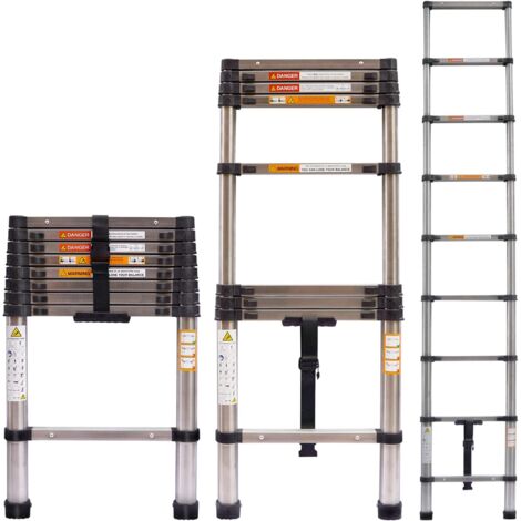Telescoping Ladder 8.5FT/2.6M Aluminum Telescopic Extension Ladder Lightweight Extendable Ladder Portable Collapsible Straight Ladder EN131 Standard for Household Daily RV Work, 330 Pound Capacity