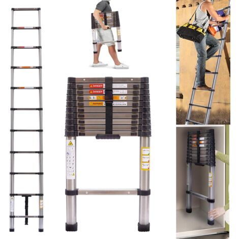 Telescoping Ladder Extension Ladder 10FT Collapsible Ladder Telescopic Extendable Ladder, Stainless Steel Attic Ladder Rv Ladder Roof Ladder, Multi-Purpose Ladder for Household Daily, 330 Lb Capacity