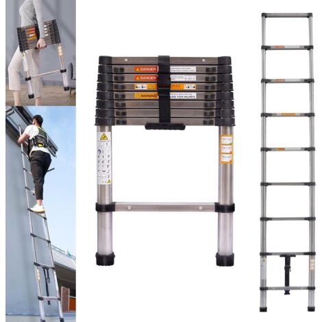 Telescoping Ladder Extension Ladder 8.5FT Collapsible Ladder Telescopic Extendable Ladder, Stainless Steel Attic Ladder Rv Ladder Roof Ladder, Multi-Purpose Ladder for Household Daily, 330 Lb Capacity