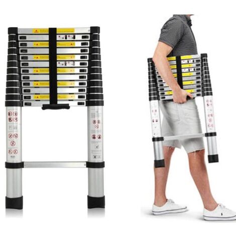 Telescoping Ladder, Portable Telescopic Extension 3.8M Tall Multi Purpose Loft Ladder, Folding Retractable Library Ladder with Adjustable Step for Roof Work, Window Cleaning, Indoor Decorating