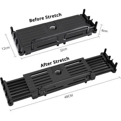 Teleskop-Duschablage, kein Bohren erforderlich, 32-48 cm, Hängendes Badezimmerregal, Ablage für 18-25 mm Duschstangen (Schwarz)