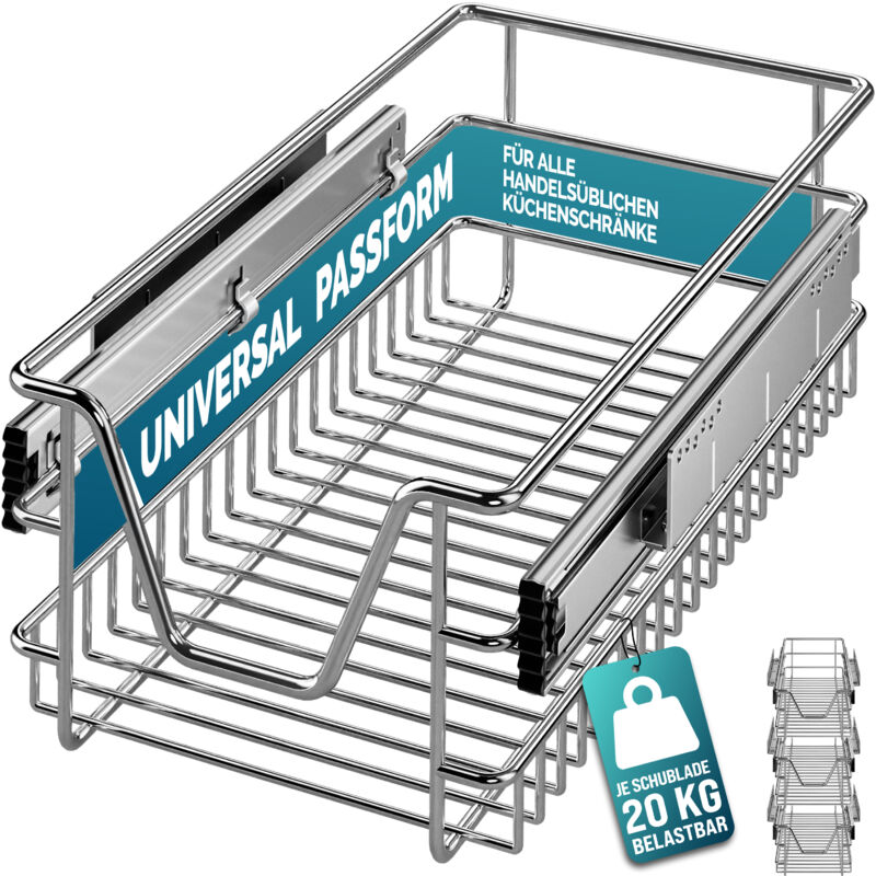 Deuba Casaria® Teleskopschublade Ausziehbare Schublade Küche 30-60cm 20kg Belastbar Verchromt Korbauszug Mit Zubehör Haushalt Küchenschrank