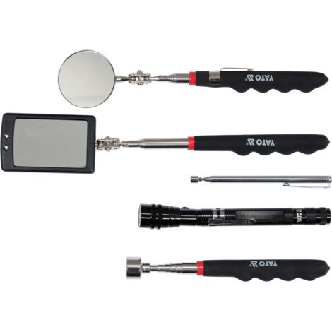 Teleskop Werkzeug Set 5-tlg Magnetheber Magnetgreifer Teleskopgreifer Inspektionsspiegel Taschenlampe LED