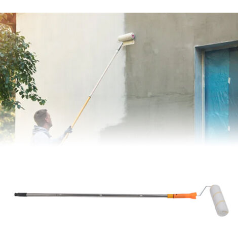 Teleskopierbarer Farbstiel mit 23 cm Farbrolle – Abnehmbares Griffset zum Streichen von Ecken und Decken – 1,2 m Edelstahl-4-teiliges Set + Farbroller