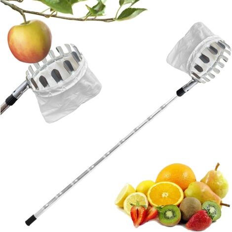 Teleskopierbarer, vielseitiger Obstpflücker aus Edelstahl, lange Obstpflückstange, für Obstgärten, Apfelpflücker, Kirschpflücker mit Baumwollbeutel (Edelstahl, 4,2 m)