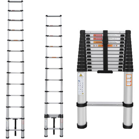 Teleskopleiter ausziehbar 5M/16.4ft Höhe Anlege- Klappleiter 150kg Belastbarkeit