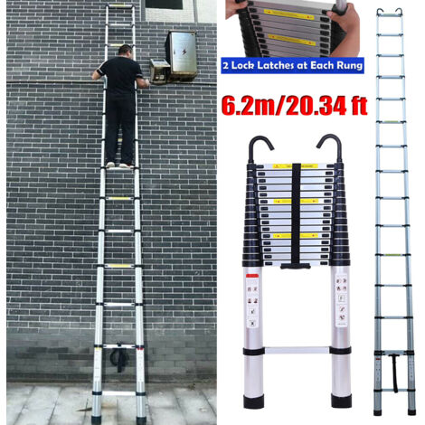 Teleskopleiter ausziehbar 6.2m Höhe Anlege- Klappleiter 150kg Belastbarkeit+Hook