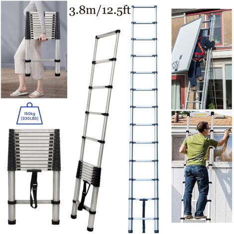 Teleskopleiter Klappleiter 3,8m AntiRutsch Mehrzweckleiter Ausziehbar Soft-Close