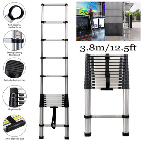 Teleskopleiter Stehleiter Anlegeleiter Ausziehleiter 12.5ft Leitern 150kg Stabil