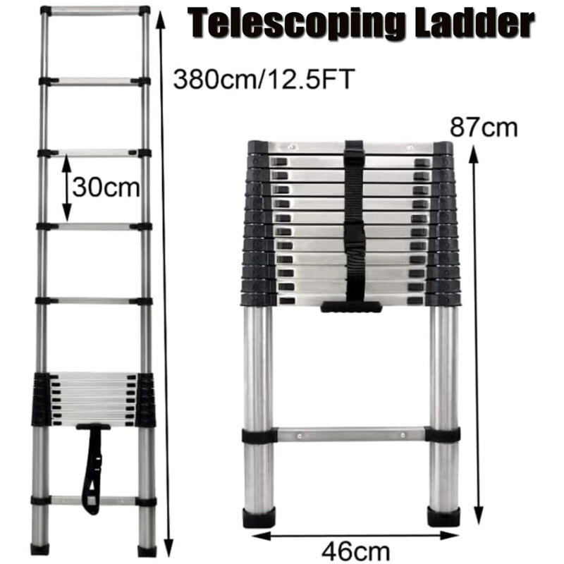 Image of Dayplus - Teleskopleiter Stehleiter Anlegeleiter Ausziehleiter 3.8m Ladder 150kg Stabil