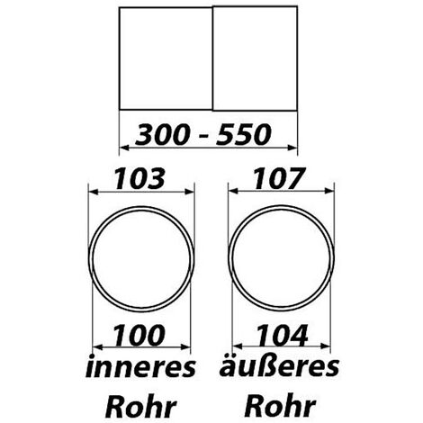 Teleskoprohr Ø 100mm, Länge 350 - 500mm, weiss