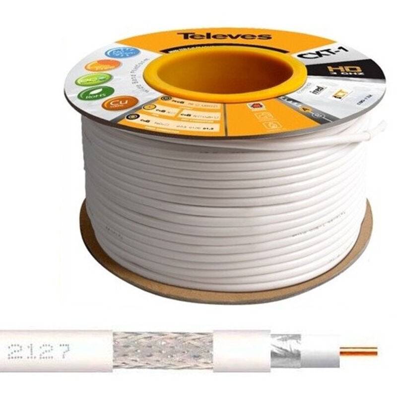 Televes - 100M Cable Coaxial Blanc 17 vatc ClassA 2127 CXT-1