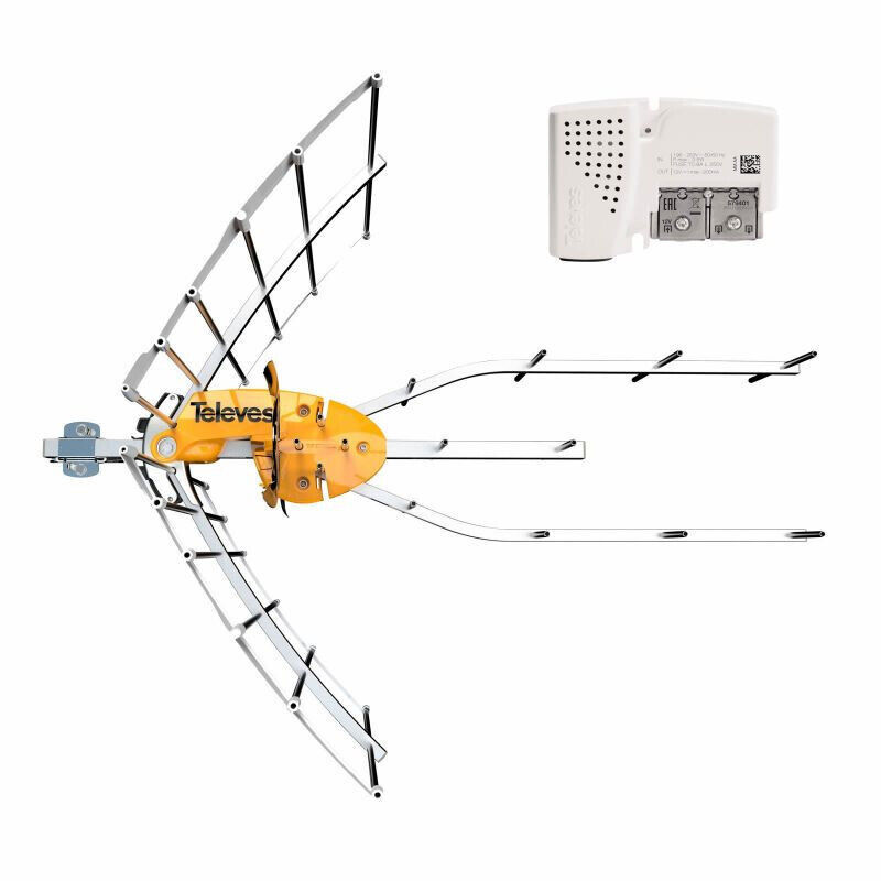 TELEVES 148921 Antenne TV Rateau Terrestre Ellipse UHF (C21-48) G 38dBi LTE700 + Alimentation 12V