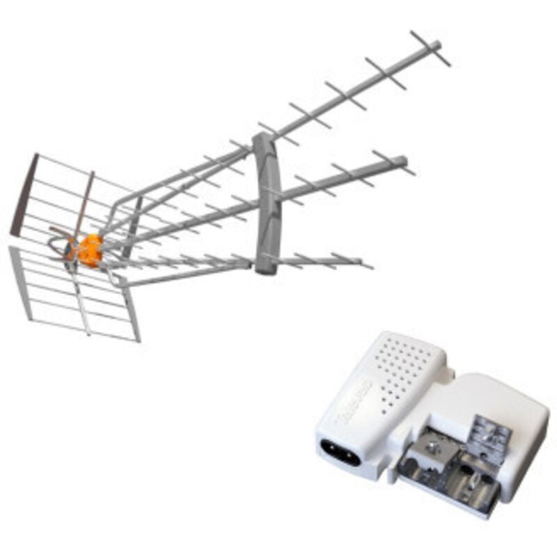 Pack Antenne dat hd boss lr LTE700 (C.21 - C.48) Gain 47dBi tnt uhf + Alimentation 24V - Televes
