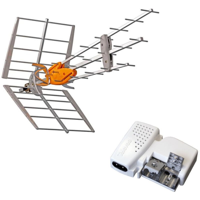 TELEVES Pack Antenne TNT DAT HD BOSS UHF Gain 42dBi + Alimentation 24V