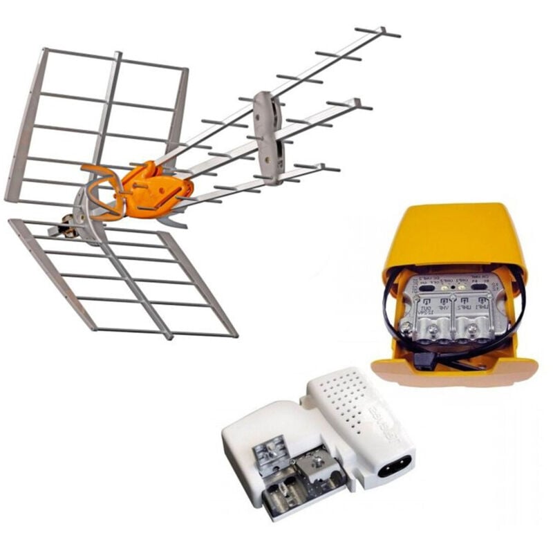Pack Antenne Rateau tnt dat hd boss uhf Gain 42dB + Alimentation 24V + Amplificateur Easy f 149921 - Televes