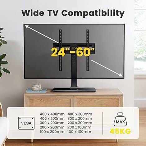 Télévision Support sur Pied TV Universel Pivotant - pour TV LED OLED LCD de 24-60 Pouces, Support de TV Réglable en Hauteur, Supporte 45 kg Max. VESA 400x400 mm