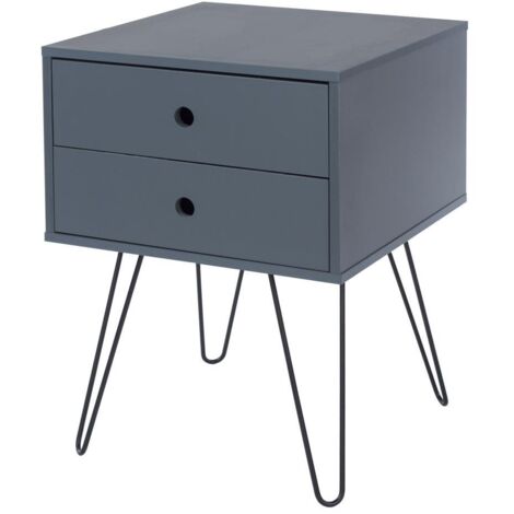 Telford, Metal Leg 2 Drawer Bedside Cabinet - MDF/Metal - 40 x 40 x 54 cm - Blue/Black