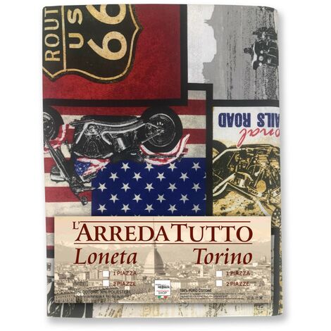 TELO ARREDO COPRITUTTO GRAN FOULARD copriletto COPRIDIVANO tessuto LONETA AMERICA U.S. ROUTE 66 NEW 1 PIAZZA