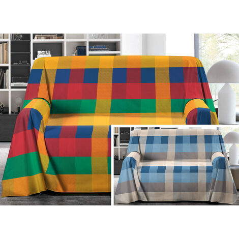 Telo Arredo Granfoulard Copritutto Salvadivano 100% Cotone Disegno Scotland, misuraMatrimonialecoloreAzzurro