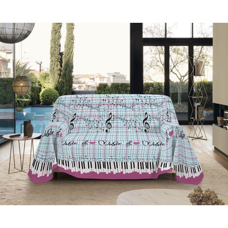 Telo Arredo Made in Italy in Cotone Grandfoulard Copritutto Copridivano Copriletto-Teli Sofà Arredatutto-Drappeggio-Arazzo-Copridivano Grand Foulard Letto Singolo - Music Rosa