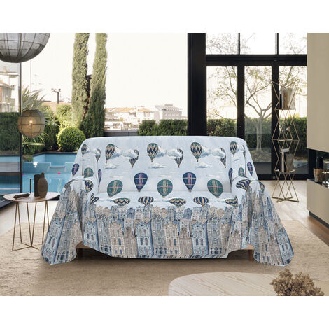 Telo Arredo Made in Italy in Cotone Grandfoulard Copritutto Copridivano Copriletto-Teli Sofà Arredatutto-Drappeggio-Arazzo-Copridivano Grand Foulard Letto Singolo - Volare Blu
