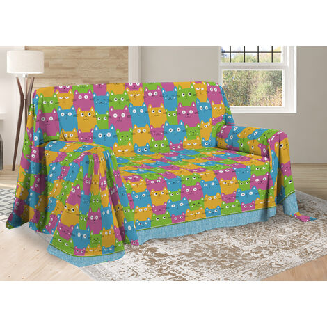 Telo Arredo Multiuso Linea Pensieri Delicati In Cotone Disegno Happy Cat Multicolor, misuraSingolocoloreMulticolor