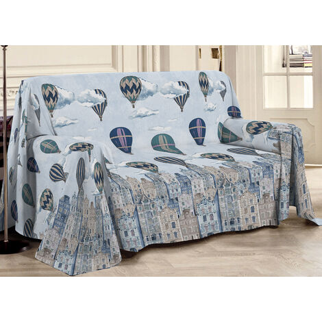 Telo Arredo Multiuso Linea Pensieri Delicati In Cotone Disegno Volare Azzurro, misuraMatrimonialecoloreAzzurro
