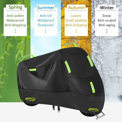 Telo coprimoto impermeabile 600D per rimessaggio all'aperto, telone protettivo per moto Oxford con 4 strisce riflettenti, 2 fori per lucchetto, 2 fibbie antivento (4XL: 295 x 110 x 140 cm)