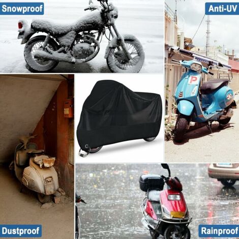 Telo coprimoto impermeabile per esterni, inverno/estate, Oxford 210D XXL con foro per lucchetto, protezione da polvere, neve, pioggia, vento e raggi UV, telo per scooter/bicicletta, 245x105x125 cm, ne