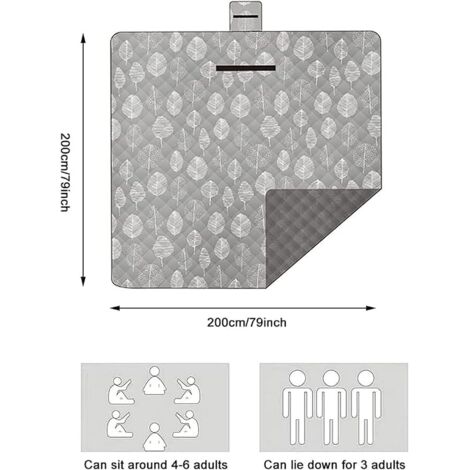 Telo da spiaggia XXL impermeabile 200x200, ideale per campeggio in spiaggia, picnic in famiglia e lavabile.