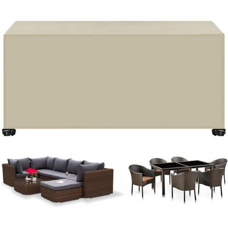 Telo di copertura impermeabile per mobili da giardino, 90 x 270 x 90 cm, resistente ai raggi UV, al freddo e al vento, in tessuto 420D, per tavoli, sedie e divani, colore beige.