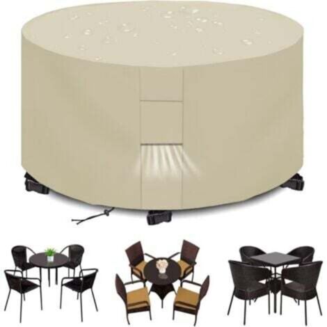 Telo di copertura impermeabile per mobili da giardino, telo per tavolo da giardino con griglia di ventilazione, telo rotondo per poltrona da giardino 420D, tovaglia resistente ai raggi UV, beige (188 
