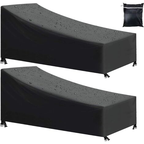 Telo di copertura per sdraio da giardino in 2 pezzi, impermeabile, antivento, resistente ai raggi UV, in tessuto Oxford 210D con corda e fibbia - Nero (200x75x40/70 cm)
