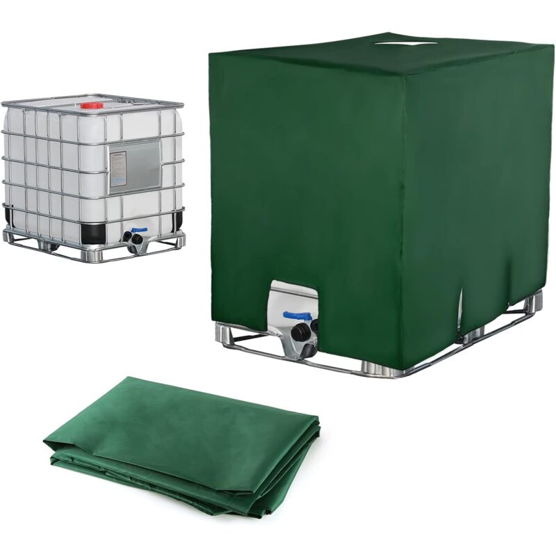 Cubierta para tanque de agua IBC, cubierta protectora antipolvo y anti-UV, lona para tanque IBC de 1000L (120x100x116cm, verde)