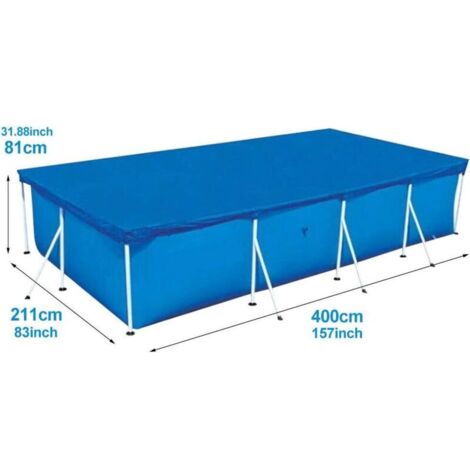Telo di copertura rettangolare per piscina tubolare, copertura per piscina rettangolare, copertura a bolle per piscine tubolari, copertura antipioggia - Blu (400x210 cm)